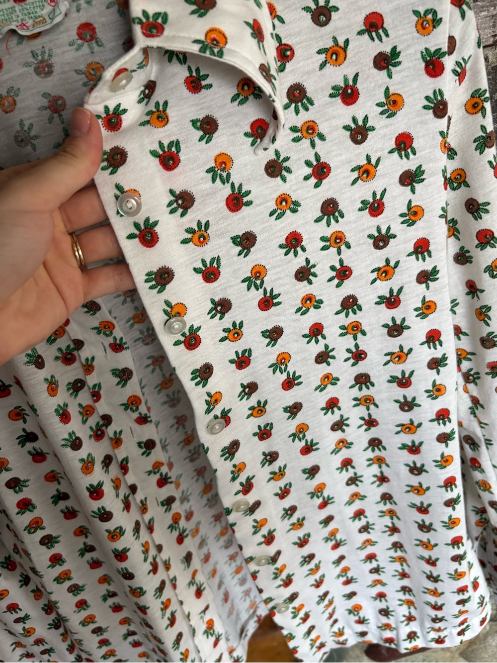 Vintage Raphael Knits White Floral Button-Up Shirt Made in Taiwan Medium Fall - Picture 5 of 8